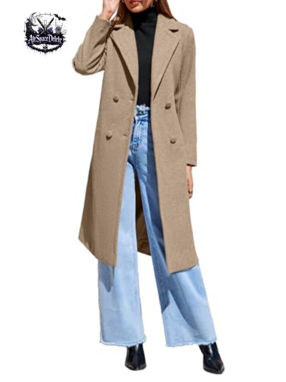 Women's Wool Blend Long Pea Coat Double Breasted Overcoat Trench with Belt